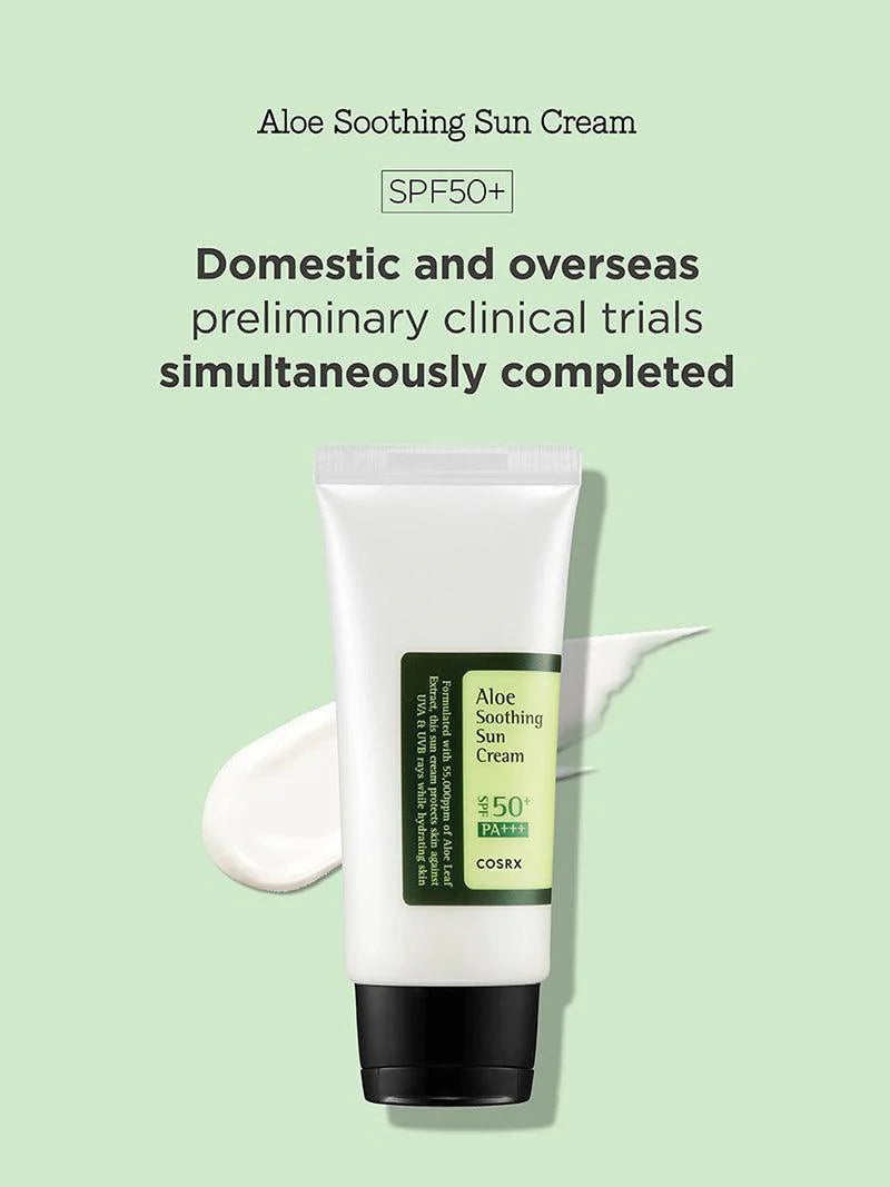 Aloe Soothing Sun Cream SPF50+ PA+++ - Hydrating Korean Sunscreen for Daily UV Protection